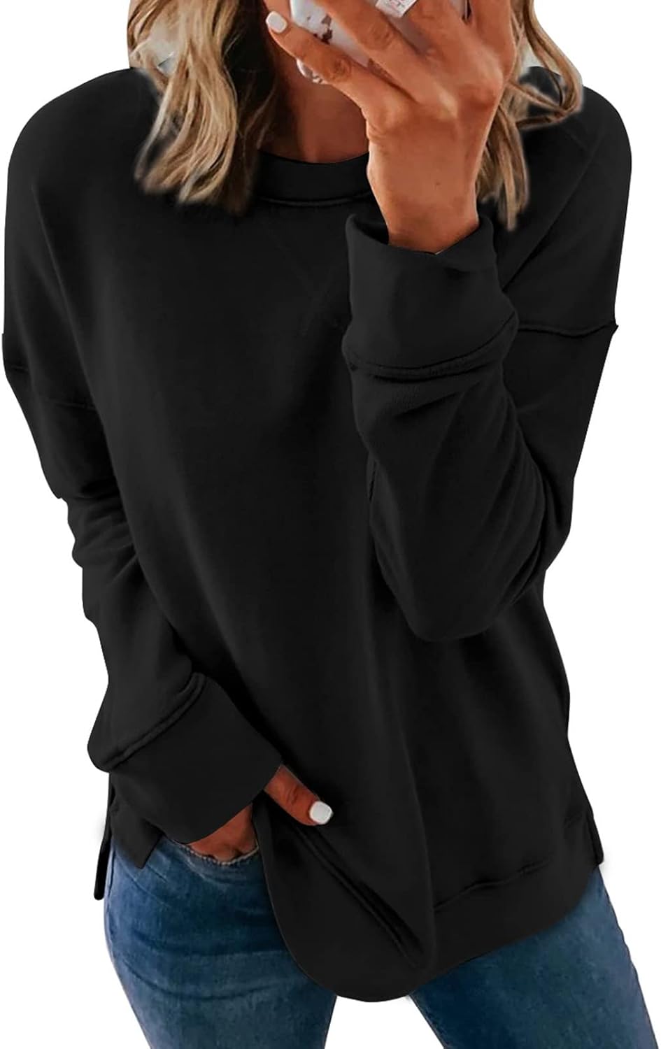 Dokotoo Women's Casual Crew Neck Sweatshirt Loose Long Sleeve Pullover Tops