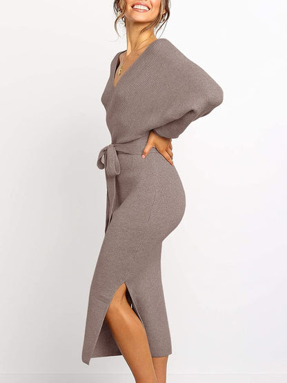 Womens Maxi Sweater Dress Long Sleeve Batwing Wrap V Neck Fall Dresses
