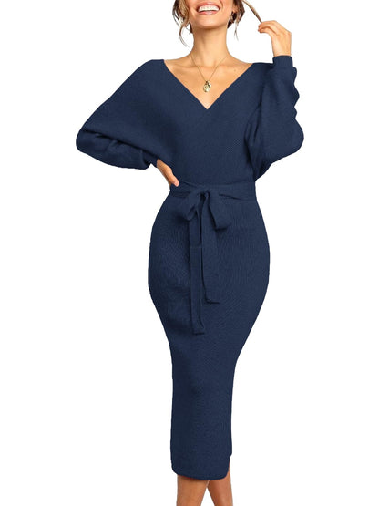 Womens Maxi Sweater Dress Long Sleeve Batwing Wrap V Neck Fall Dresses