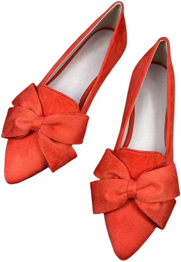 Stunner Womens Suede Bowknot Ballet Flats Pointed Toe Soft Dress Shoes