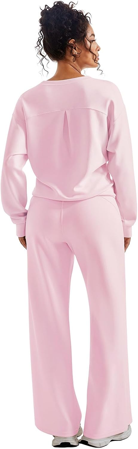 SUUKSESS Women 2 Piece Outfits Fall Oversized Sweatshirt Wide Leg Pants