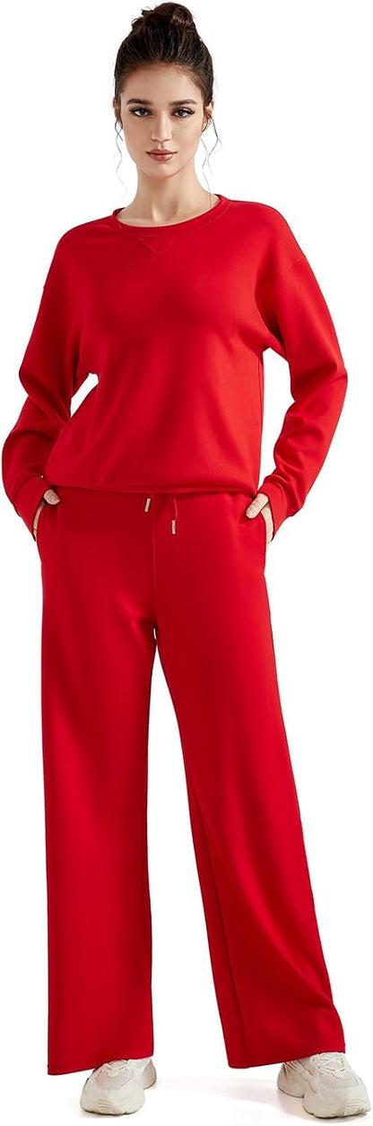 SUUKSESS Women 2 Piece Outfits Fall Oversized Sweatshirt Wide Leg Pants