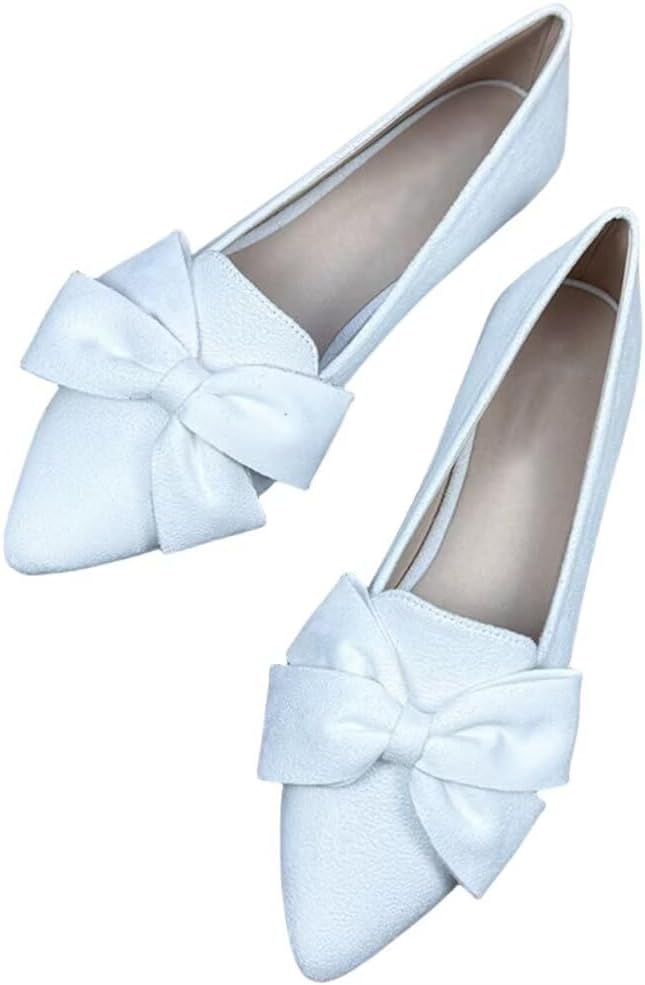 Stunner Womens Suede Bowknot Ballet Flats Pointed Toe Soft Dress Shoes