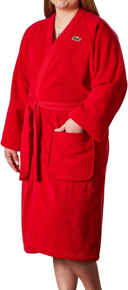 Lacoste Classic Pique Bath Robe, 100% Soft Cotton Terry, Unisex Adult Bathrobe, Absorbent & Quick Drying, One Size Fits Most