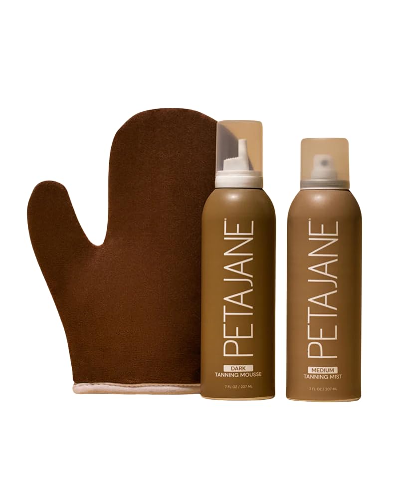 Peta Jane "the Essential Bundle", Self Tanning Mousse, Sunless Medium Tanning Mist, and Tan Applicator Mitt - Dark