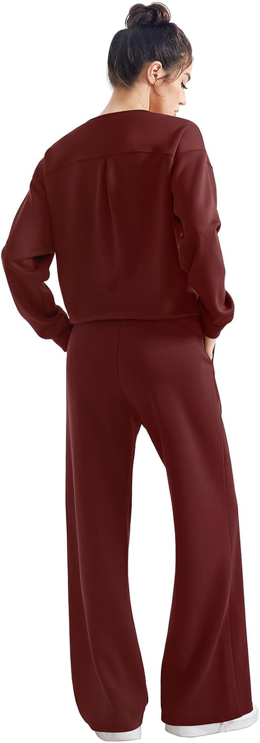 SUUKSESS Women 2 Piece Outfits Fall Oversized Sweatshirt Wide Leg Pants