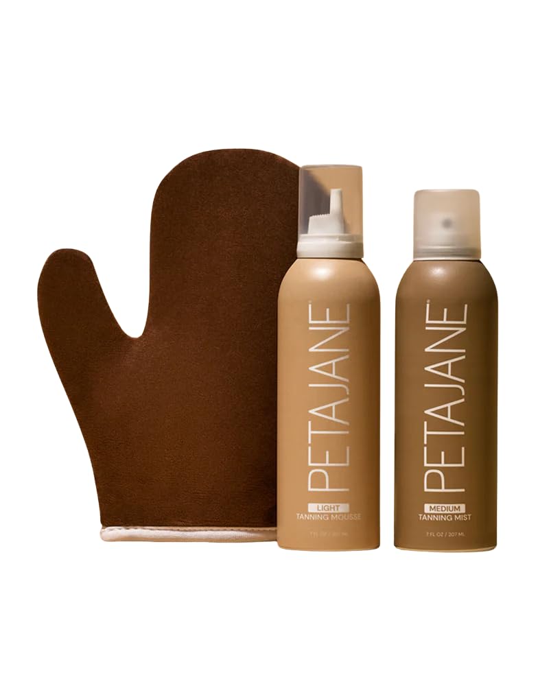 Peta Jane "the Essential Bundle", Self Tanning Mousse, Sunless Medium Tanning Mist, and Tan Applicator Mitt - Light
