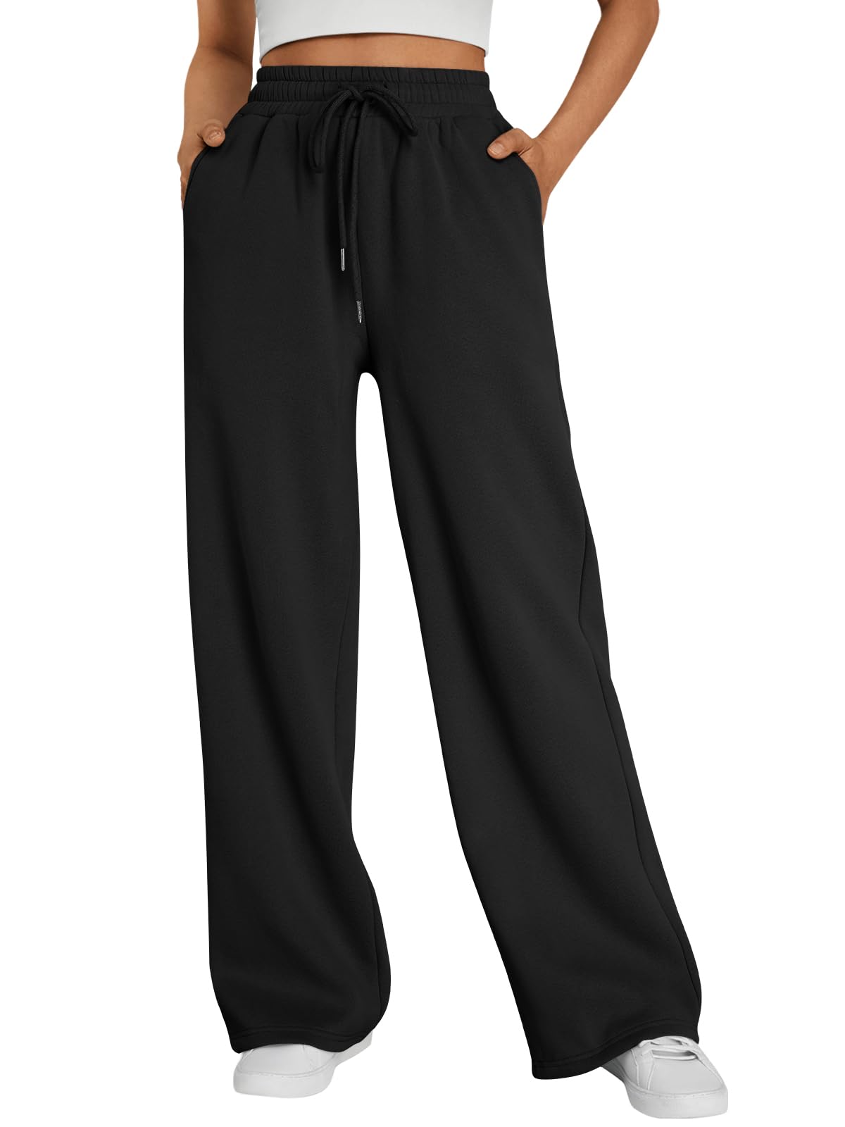 Trendy Queen Womens Wide Leg Fleece Lined Sweatpants