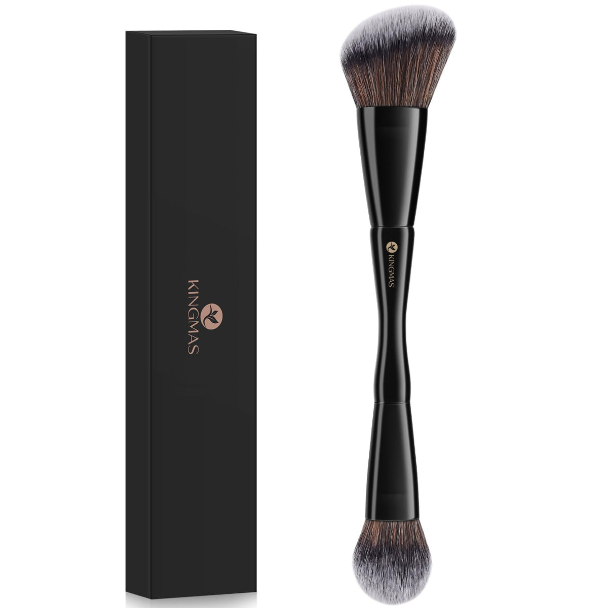 Kingmas Foundation Makeup Brush, Double Ended Bronzer Brush Angled & Round Contour Brushes for Beauty Blending Liquid Powder, Concealer Cream Cosmetics Blush (Brown)