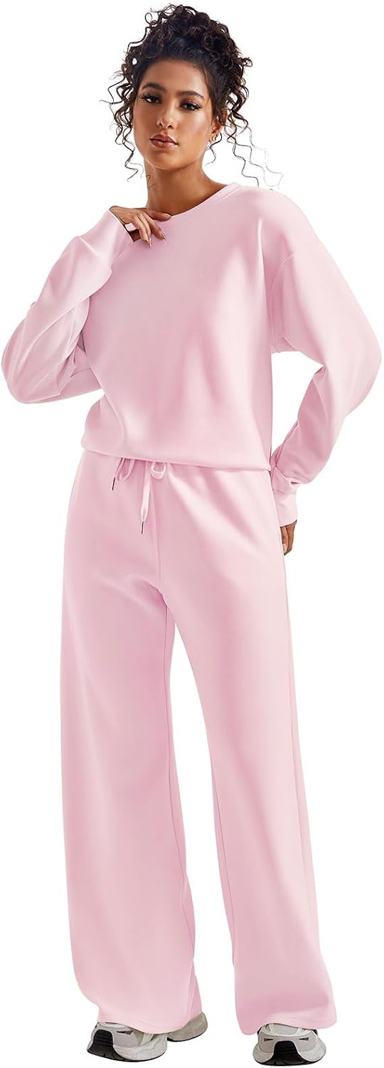 SUUKSESS Women 2 Piece Outfits Fall Oversized Sweatshirt Wide Leg Pants