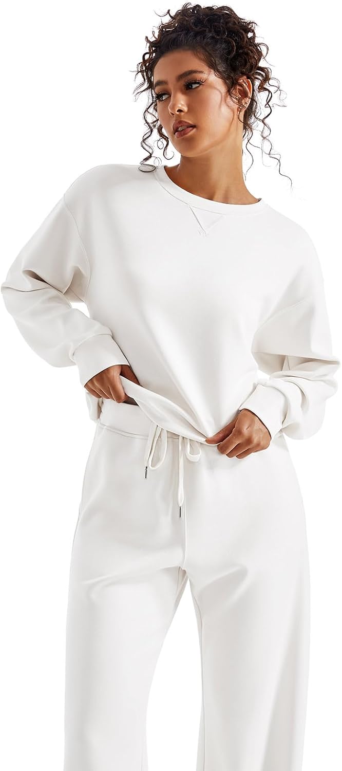 SUUKSESS Women 2 Piece Outfits Fall Oversized Sweatshirt Wide Leg Pants