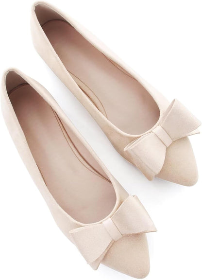 Stunner Womens Suede Bowknot Ballet Flats Pointed Toe Soft Dress Shoes