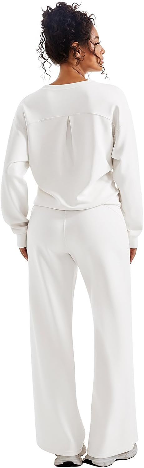 SUUKSESS Women 2 Piece Outfits Fall Oversized Sweatshirt Wide Leg Pants