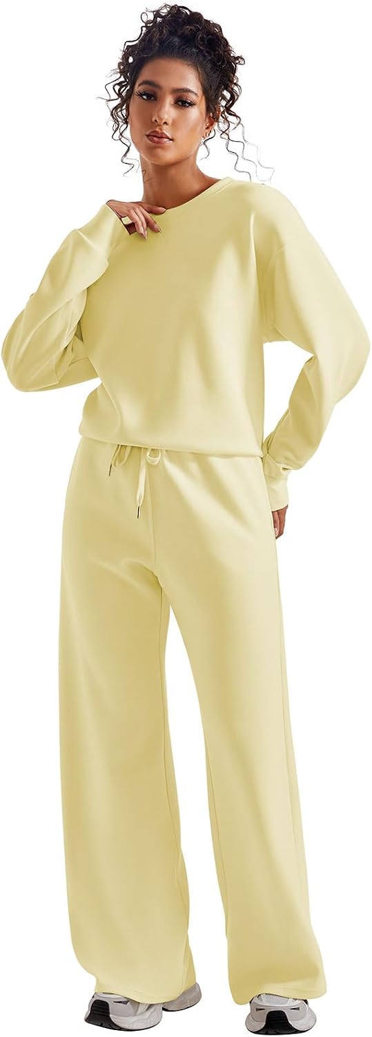 SUUKSESS Women 2 Piece Outfits Fall Oversized Sweatshirt Wide Leg Pants