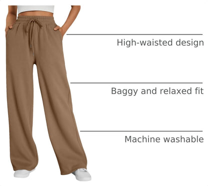 Trendy Queen Womens Wide Leg Fleece Lined Sweatpants