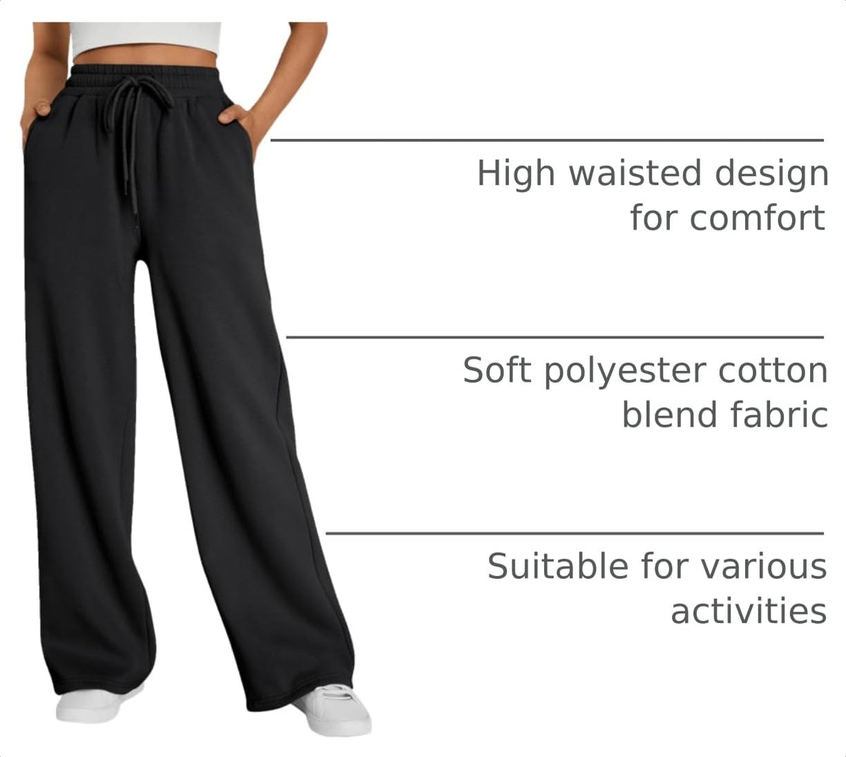Trendy Queen Womens Wide Leg Fleece Lined Sweatpants