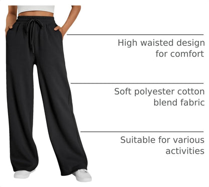 Trendy Queen Womens Wide Leg Fleece Lined Sweatpants