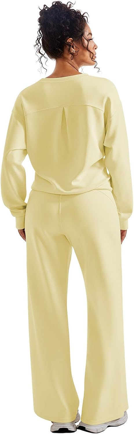 SUUKSESS Women 2 Piece Outfits Fall Oversized Sweatshirt Wide Leg Pants