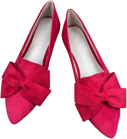Stunner Womens Suede Bowknot Ballet Flats Pointed Toe Soft Dress Shoes