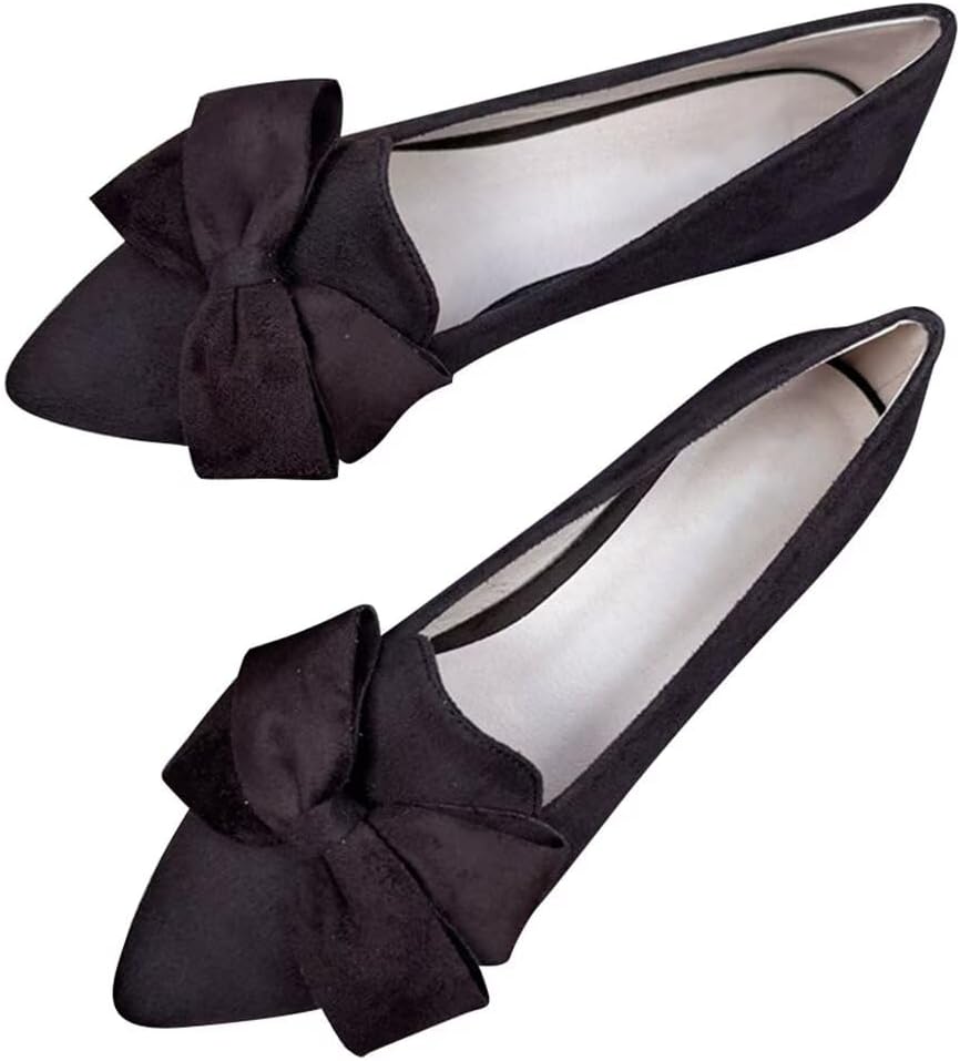 Stunner Womens Suede Bowknot Ballet Flats Pointed Toe Soft Dress Shoes