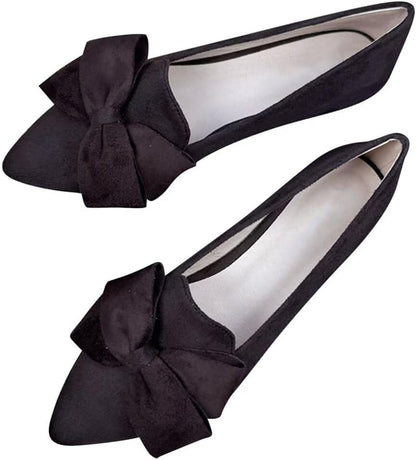 Stunner Womens Suede Bowknot Ballet Flats Pointed Toe Soft Dress Shoes