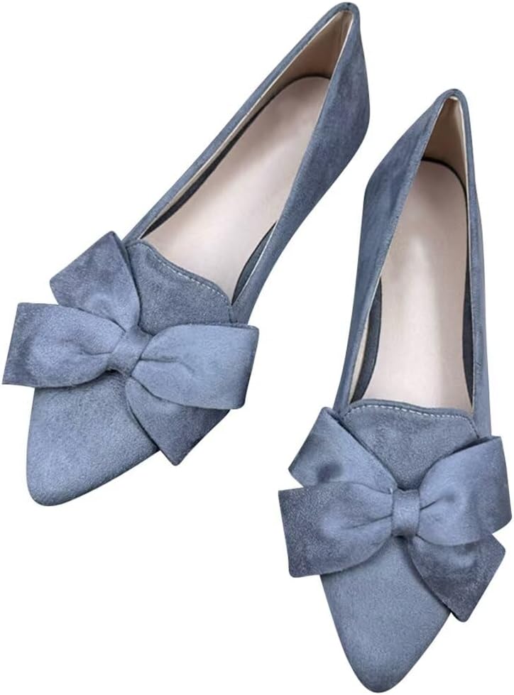 Stunner Womens Suede Bowknot Ballet Flats Pointed Toe Soft Dress Shoes