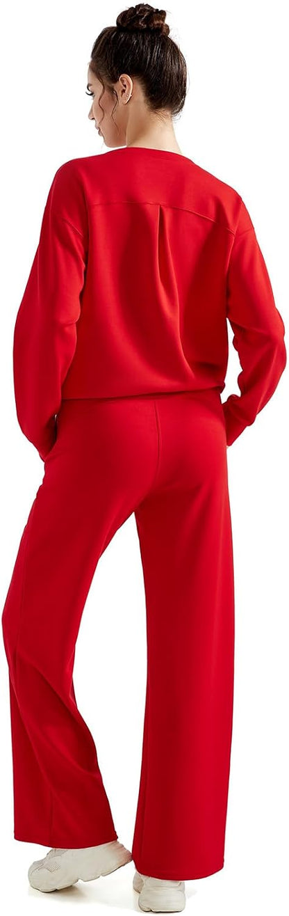 SUUKSESS Women 2 Piece Outfits Fall Oversized Sweatshirt Wide Leg Pants