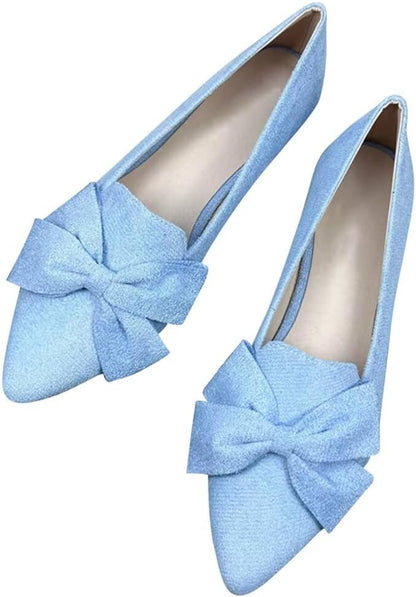 Stunner Womens Suede Bowknot Ballet Flats Pointed Toe Soft Dress Shoes
