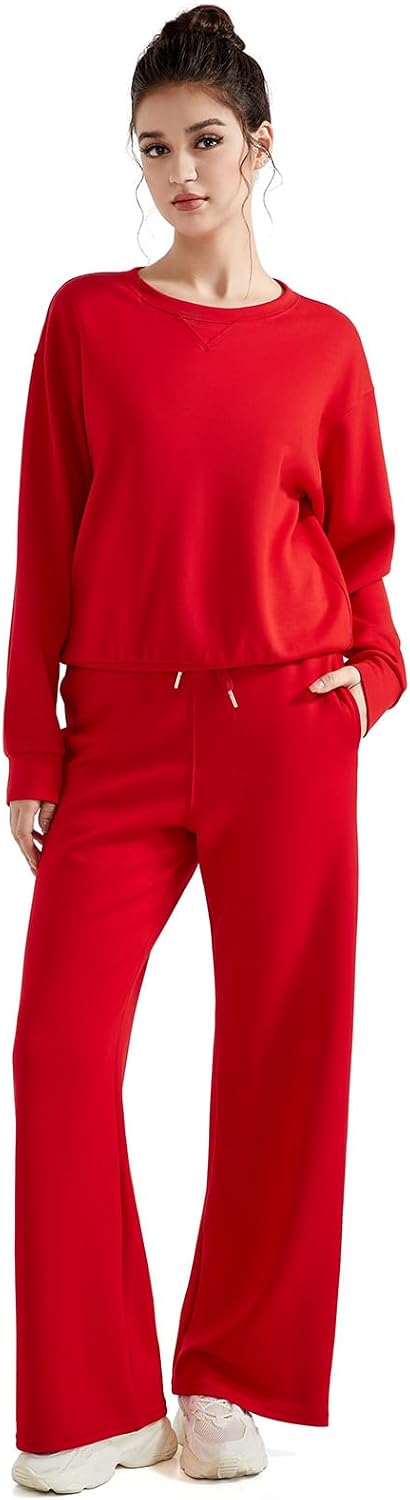 SUUKSESS Women 2 Piece Outfits Fall Oversized Sweatshirt Wide Leg Pants