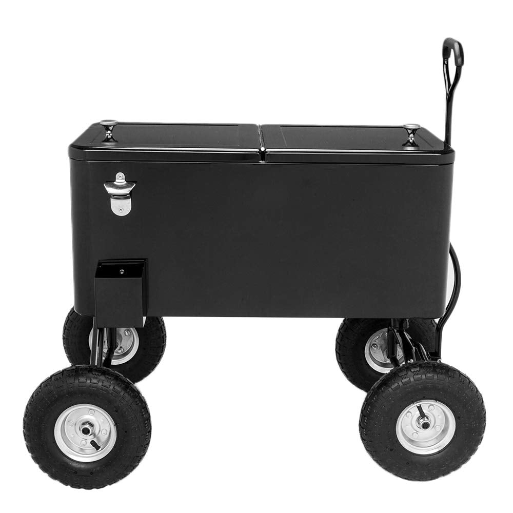 Vingli 80 Quart Wagon Rolling Cooler Ice Chest, W/Long Handle and 10" Wheels