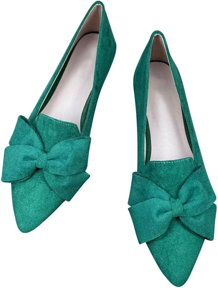 Stunner Womens Suede Bowknot Ballet Flats Pointed Toe Soft Dress Shoes