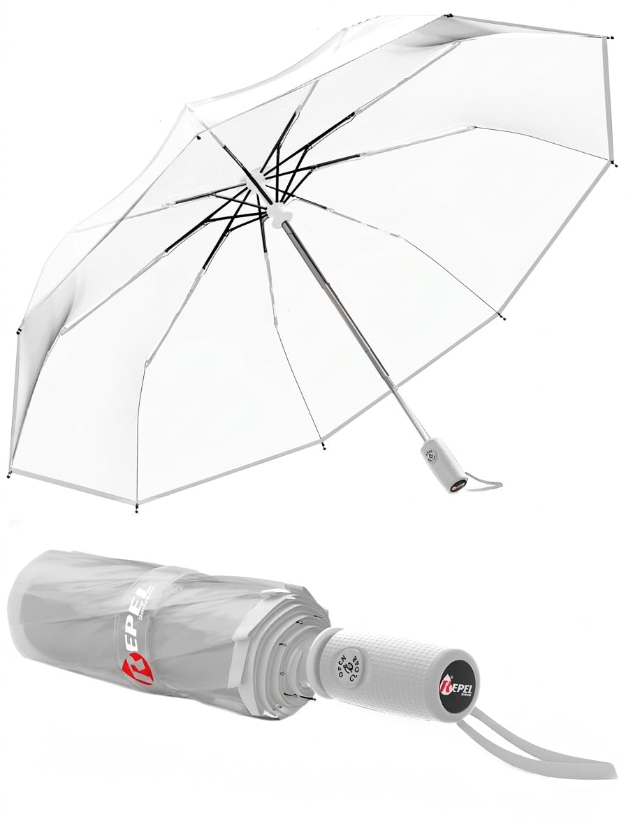 Windproof Travel Umbrella - Compact & Withstands Winds up to 100MPH, Strongest Premium Auto Folding Umbrella for Rain and Sun - Durable, Light & Portable for Women & Men, Fits Backpack & Cars