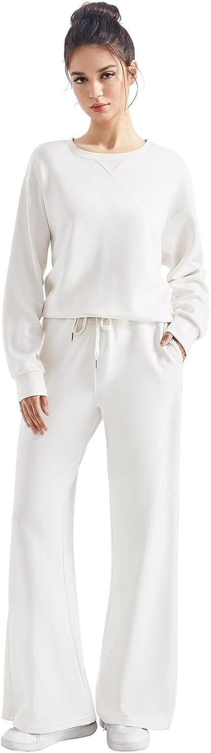 SUUKSESS Women 2 Piece Outfits Fall Oversized Sweatshirt Wide Leg Pants