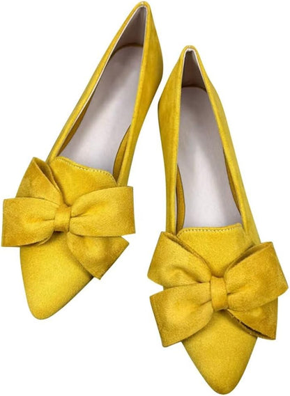 Stunner Womens Suede Bowknot Ballet Flats Pointed Toe Soft Dress Shoes