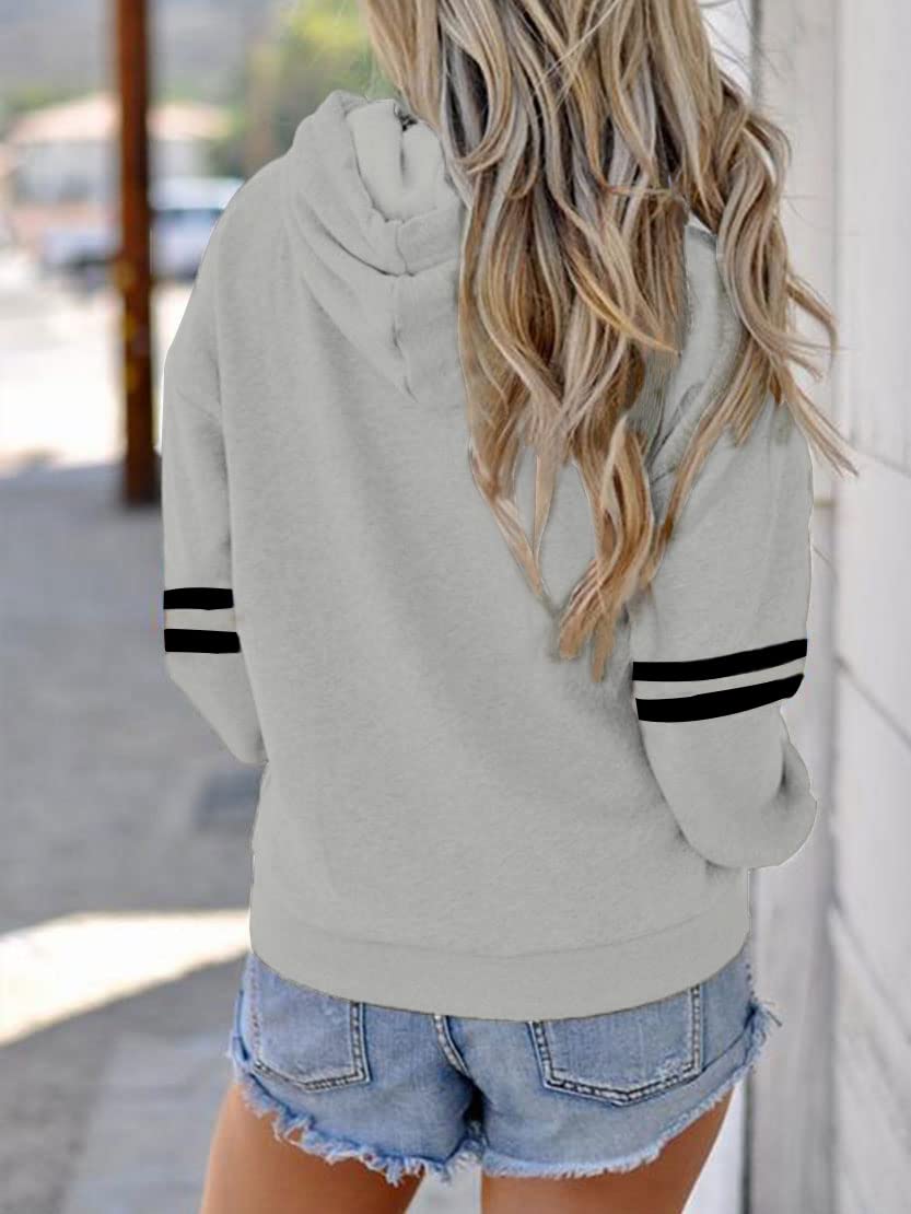 Womens Soccer Mom Hoodies Long Sleeve Casual Loose Striped Soccer Graphic Sweatshirt with Pocket