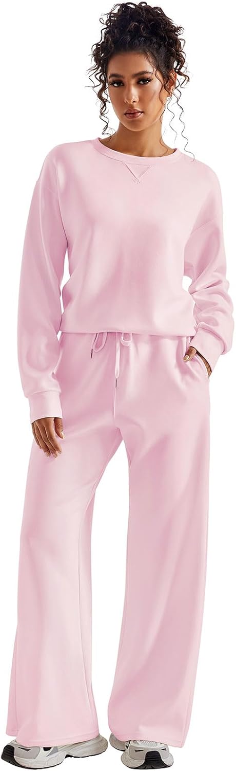 SUUKSESS Women 2 Piece Outfits Fall Oversized Sweatshirt Wide Leg Pants
