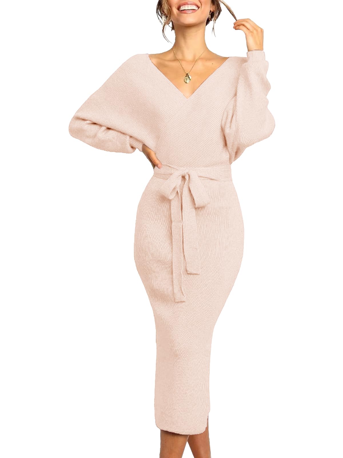 Womens Maxi Sweater Dress Long Sleeve Batwing Wrap V Neck Fall Dresses
