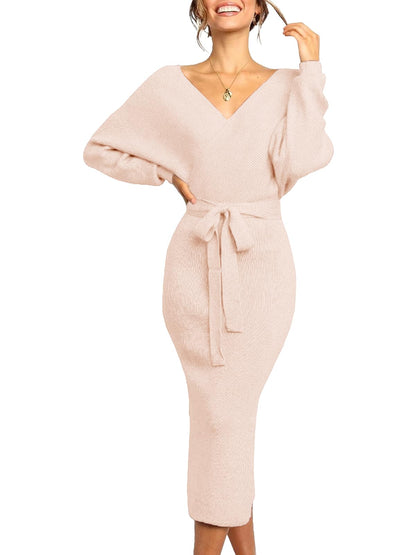 Womens Maxi Sweater Dress Long Sleeve Batwing Wrap V Neck Fall Dresses