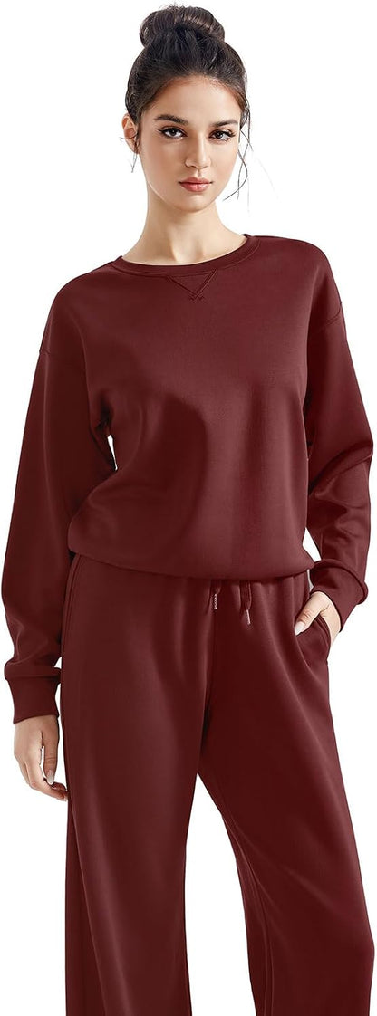 SUUKSESS Women 2 Piece Outfits Fall Oversized Sweatshirt Wide Leg Pants