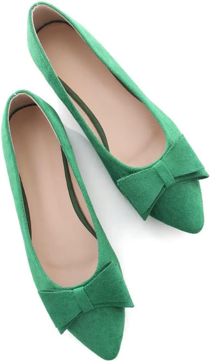 Stunner Womens Suede Bowknot Ballet Flats Pointed Toe Soft Dress Shoes