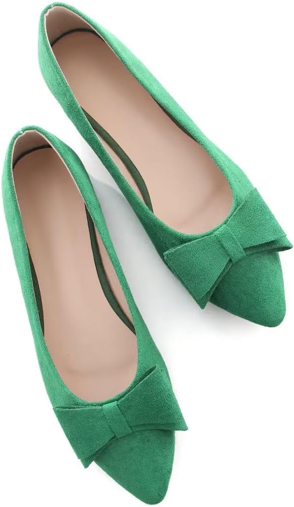 Stunner Womens Suede Bowknot Ballet Flats Pointed Toe Soft Dress Shoes