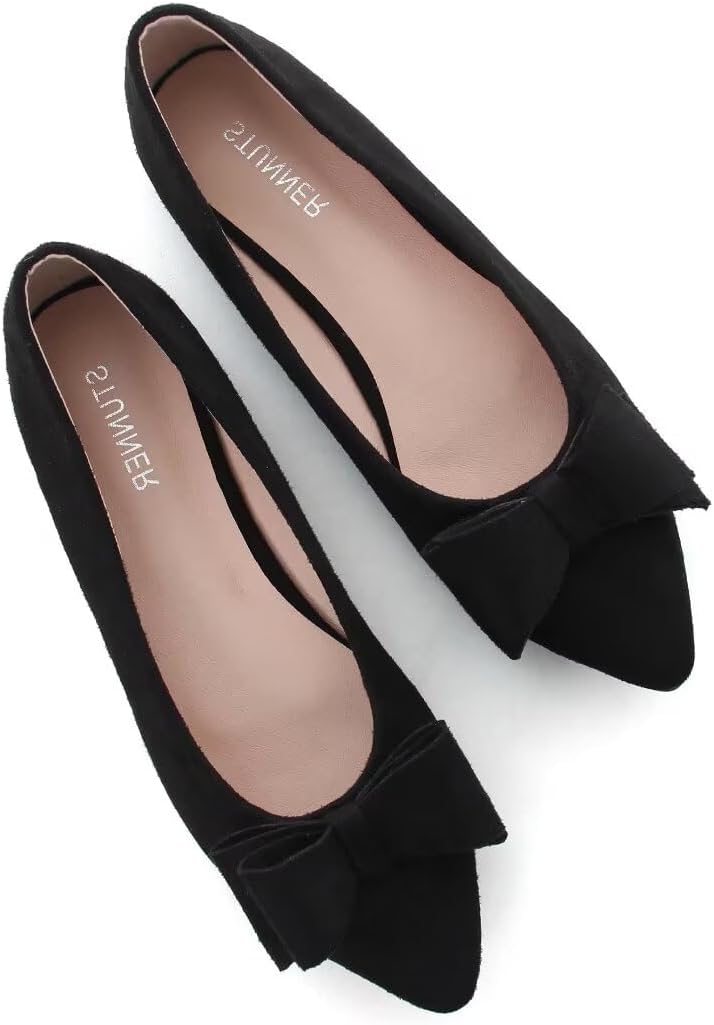 Stunner Womens Suede Bowknot Ballet Flats Pointed Toe Soft Dress Shoes