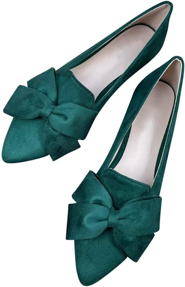 Stunner Womens Suede Bowknot Ballet Flats Pointed Toe Soft Dress Shoes