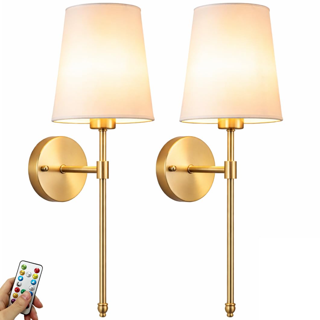 Yhcdlamp Battery Operated Wall Sconce Light with Remote Control, Dimmable Wall Sconce Set of 2