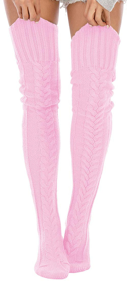 Leoparts Women's Cable Knit Thigh High Socks Over Knee Leg Warmer Stockings