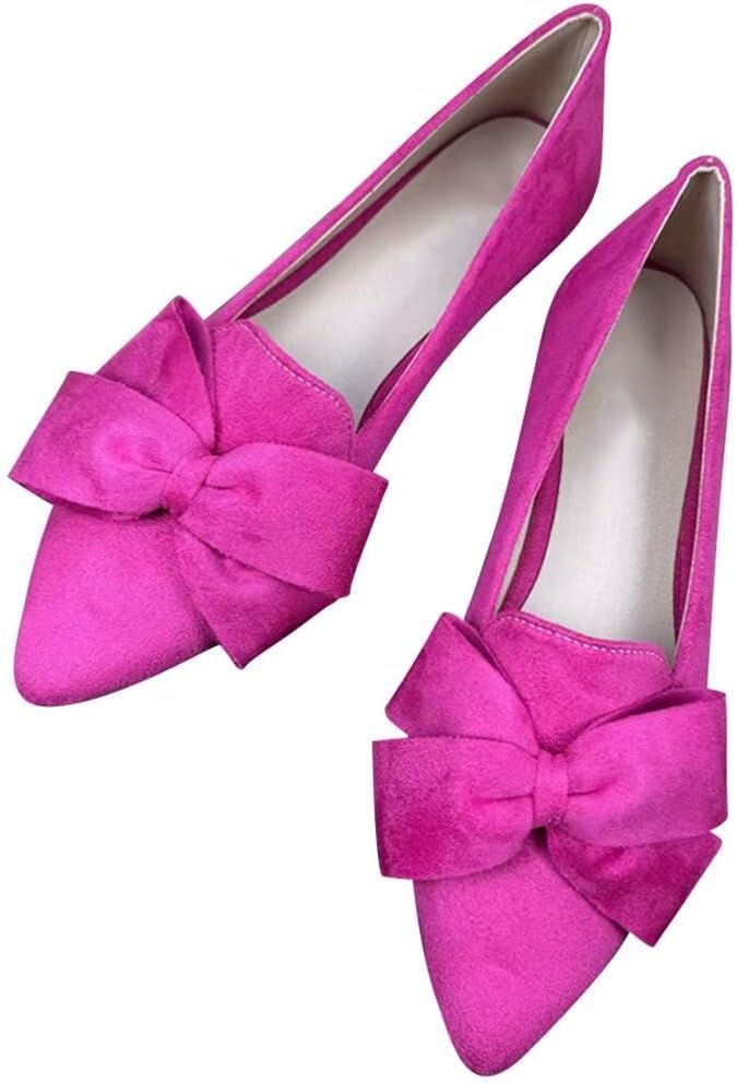 Stunner Womens Suede Bowknot Ballet Flats Pointed Toe Soft Dress Shoes