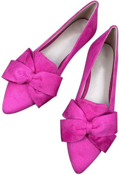 Stunner Womens Suede Bowknot Ballet Flats Pointed Toe Soft Dress Shoes