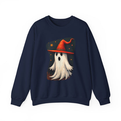 Spooky Ghost Witch Hat Halloween Crewneck Sweatshirt