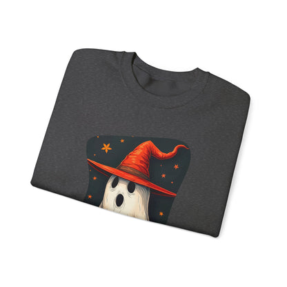 Spooky Ghost Witch Hat Halloween Crewneck Sweatshirt