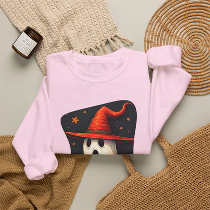 Spooky Ghost Witch Hat Halloween Crewneck Sweatshirt